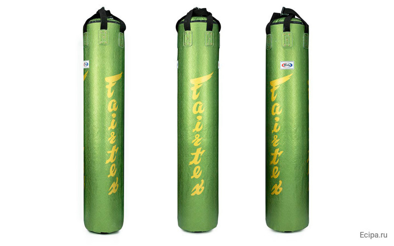 Боксерский мешок Fairtex HB6PY Green (gold silk screen) Banana Bag (БЕЗ НАПОЛНЕНИЯ)
